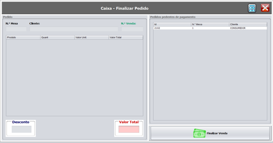Caixa - Finalizar Pedido