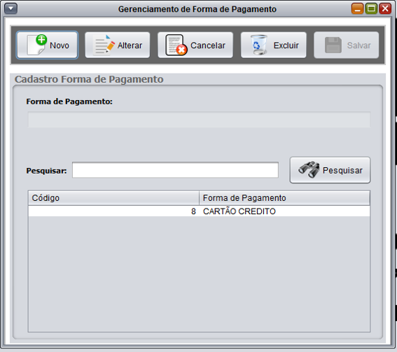 Gerenciamento de Forma de Pagamento